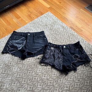 SHEIN Black Distressed Denim Shorts with Studs & Leopard Patch or Silver chains